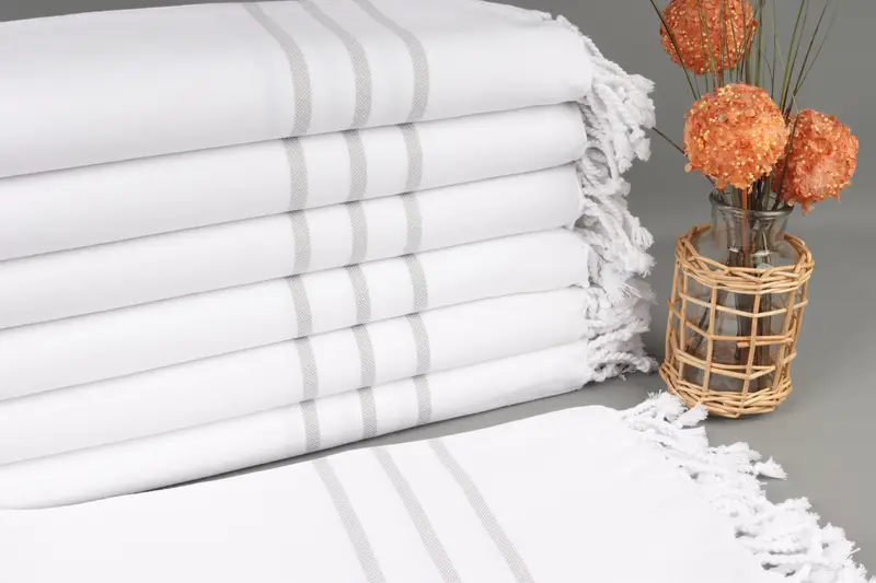 Organic Cotton Beach Towel Light Gray Striped, 40x71 Inches