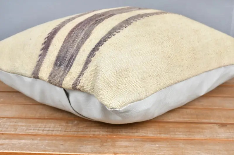 Wool Kilim Pillow Cushion, Pillow Sham, Turkish Kilim Pillow, Kilim Cushion Sham, Antique Pillows, Floor Pillow Case, 16x16 Beige Pillow Cover - 4
