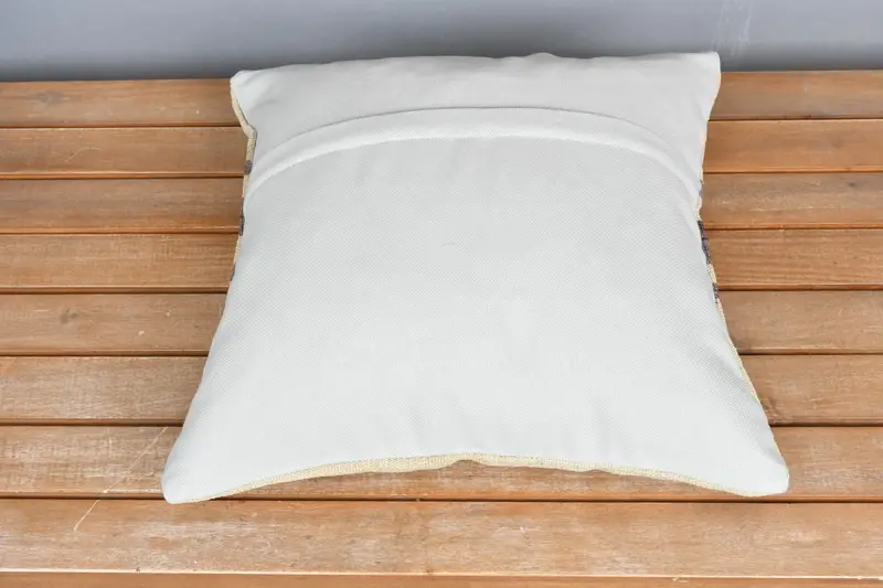 Wool Kilim Pillow Cushion, Pillow Sham, Turkish Kilim Pillow, Kilim Cushion Sham, Antique Pillows, Floor Pillow Case, 16x16 Beige Pillow Cover - 5