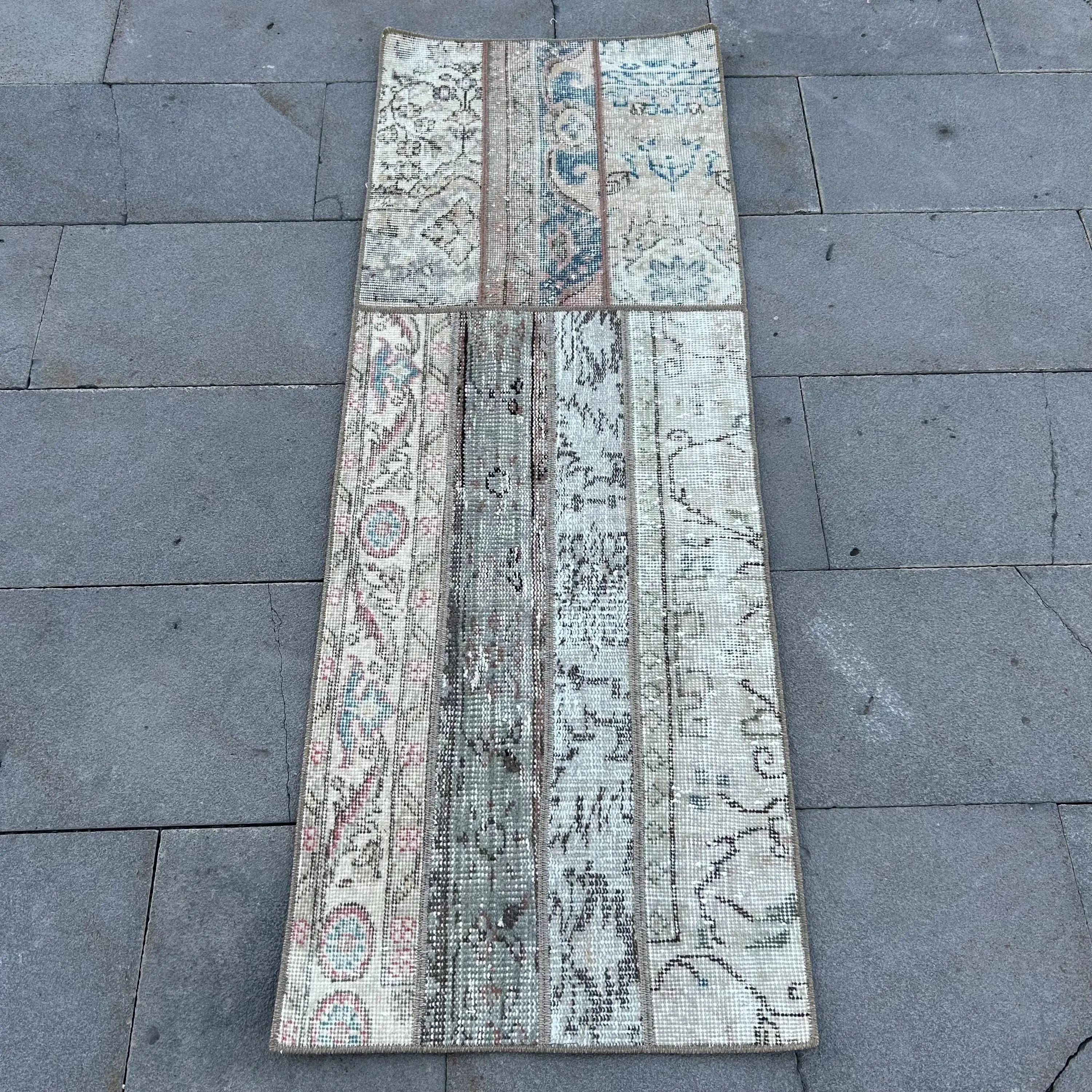 Vintage 1.8x5.1 ft Rug, Turkish Rug, Gray Ikat Wool Rug - 1