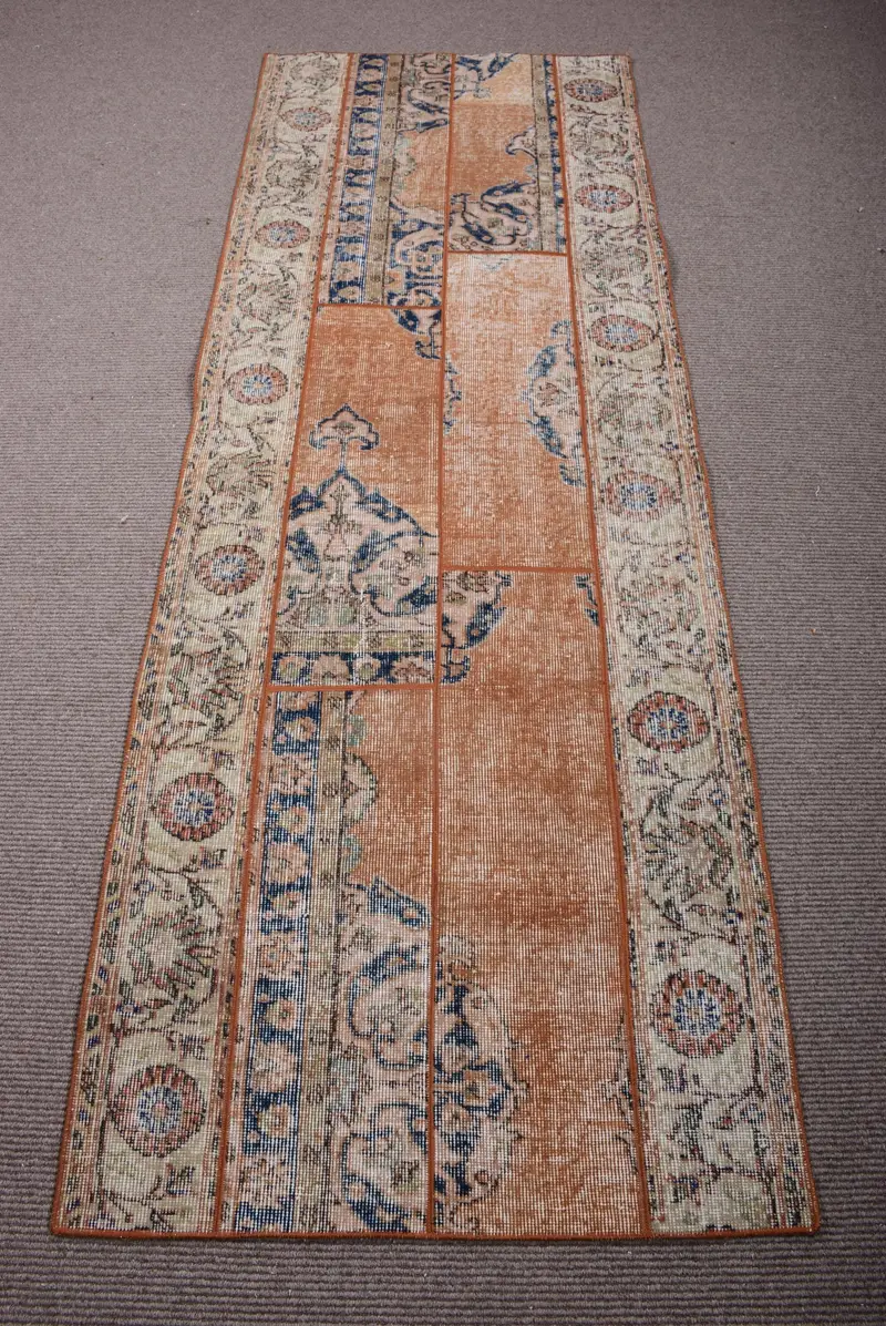 Türkischer Vintage-Teppich 2,9 x 8,1 Fuß, Oushak-brauner Teppich aus massiver Wolle - 1