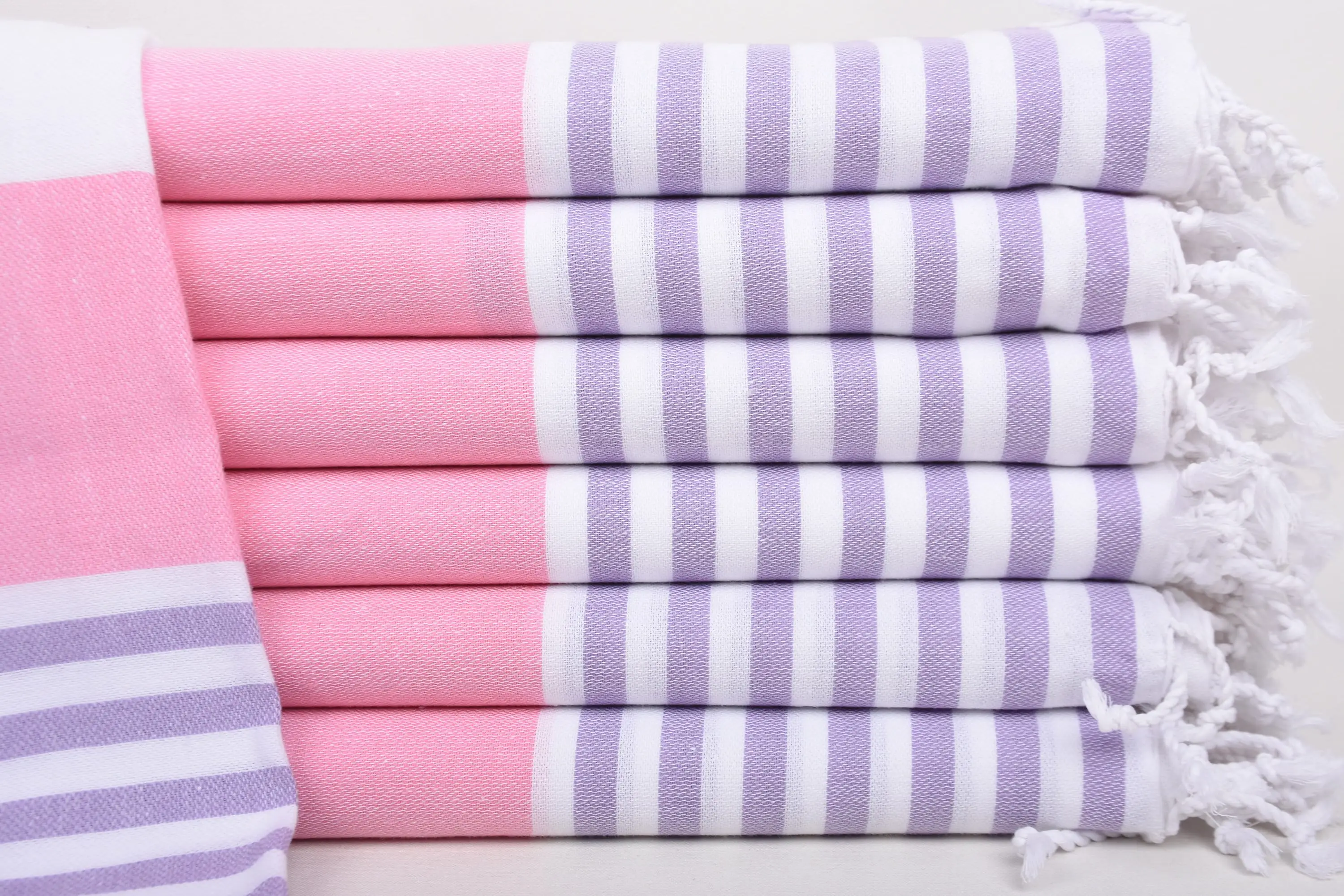 Turkish Cotton Bath Towel Pink-Lilac Striped, 70x40 Inches - 1