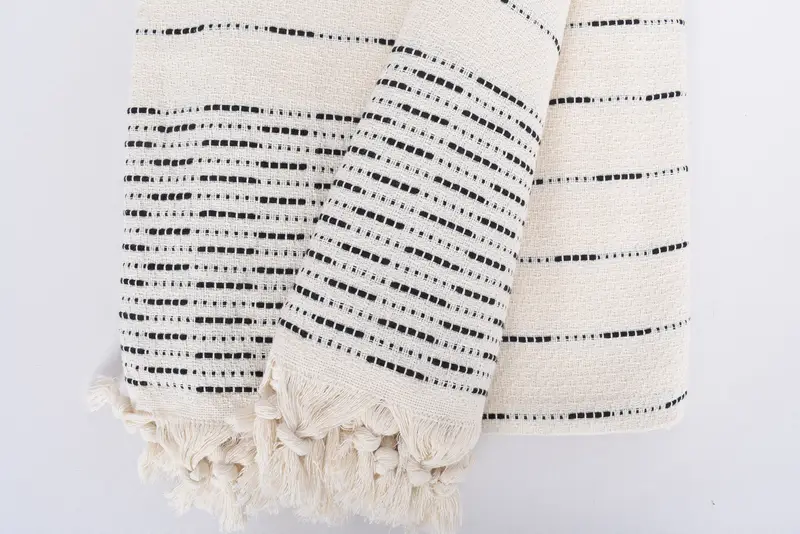 Woven Throw Blanket, Couch Cover, Bridesmaid Gifts, Valentine Day Gift For Her, Bachelorette Party Favors, 98x92 Cotton Striped Design Towel - 8