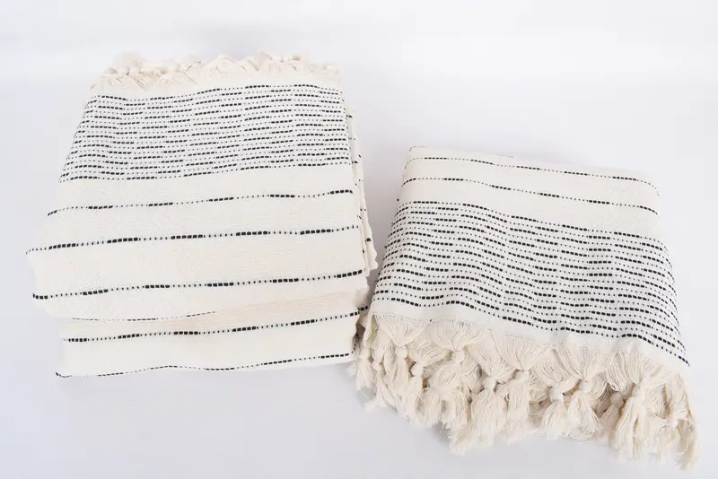 Woven Throw Blanket, Couch Cover, Bridesmaid Gifts, Valentine Day Gift For Her, Bachelorette Party Favors, 98x92 Cotton Striped Design Towel - 7