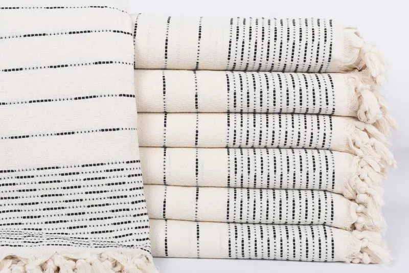 Woven Throw Blanket, Couch Cover, Bridesmaid Gifts, Valentine Day Gift For Her, Bachelorette Party Favors, 98x92 Cotton Striped Design Towel - 1