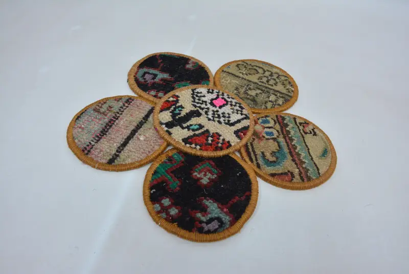 Posavasos Redondo Bohemio, Posavasos Antideslizante Beige y Verde