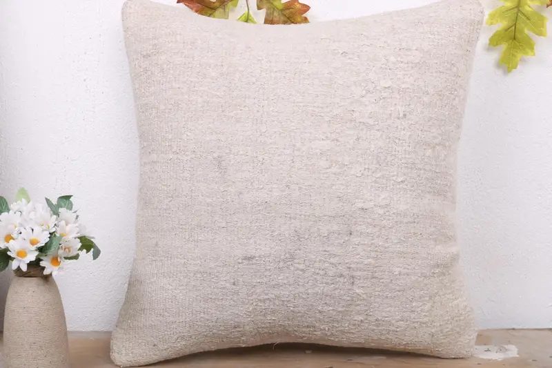 Gift Pillow, Knitted Pillow Cover, Interior Designer Pillow, 18x18 White Pillow Cover, Throw Kilim Pillow, Cushion Case, Handmade Rug Seat Cushion - 2