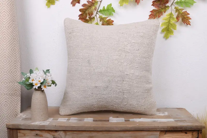 Gift Pillow, Knitted Pillow Cover, Interior Designer Pillow, 18x18 White Pillow Cover, Throw Kilim Pillow, Cushion Case, Handmade Rug Seat Cushion - 1