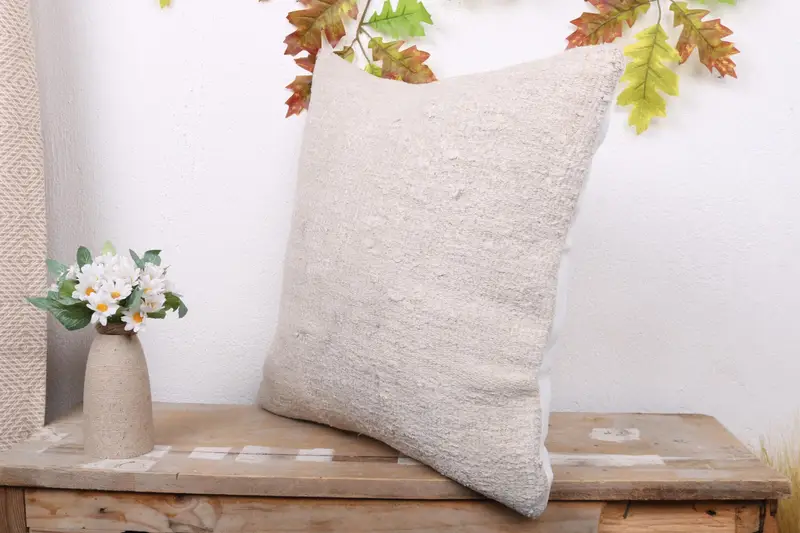 Gift Pillow, Knitted Pillow Cover, Interior Designer Pillow, 18x18 White Pillow Cover, Throw Kilim Pillow, Cushion Case, Handmade Rug Seat Cushion - 4