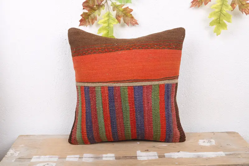 Orange & Bronze Patchwork-Wurfkissen, 16x16 besticktes Kissen