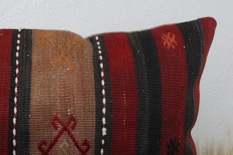 Vintage Kilim Yastığı, Türk Yastığı, Toptan Yastık Örtüsü, 12x24 Kırmızı Yastık Kılıfı, Veranda Yastık Kapağı, Etnik Kilim Halı Yastığı, Yastık Kılıfı - 5