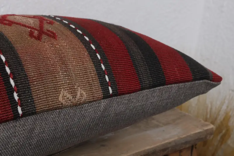 Vintage Kilim Yastığı, Türk Yastığı, Toptan Yastık Örtüsü, 12x24 Kırmızı Yastık Kılıfı, Veranda Yastık Kapağı, Etnik Kilim Halı Yastığı, Yastık Kılıfı - 6