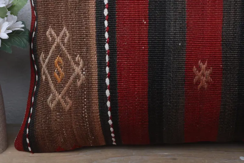 Vintage Kilim Yastığı, Türk Yastığı, Toptan Yastık Örtüsü, 12x24 Kırmızı Yastık Kılıfı, Veranda Yastık Kapağı, Etnik Kilim Halı Yastığı, Yastık Kılıfı - 3