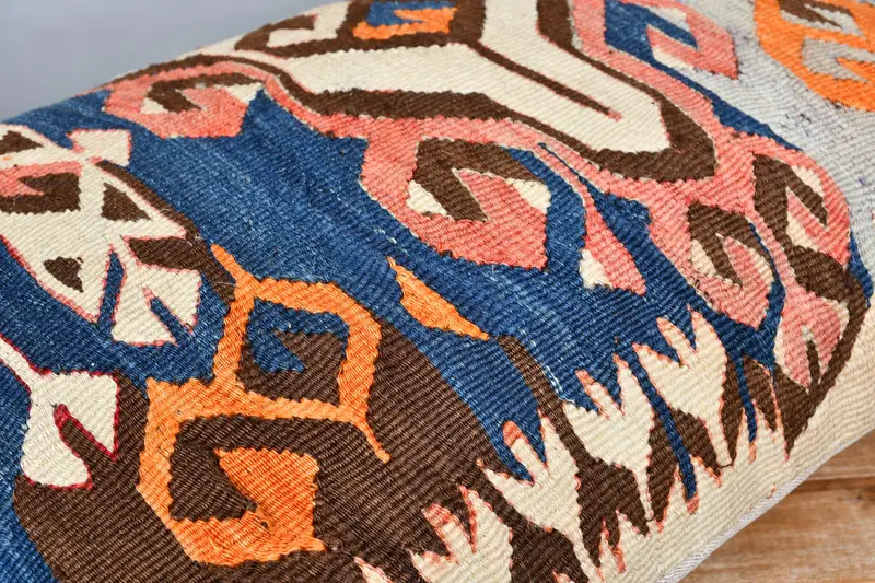 Vintage Kilim Pillow, Pillow Sham, Interior Designer Pillow, Boho Pillow Sham Cover, Art Deco Cushion Cover, 16x24 Blue Pillow Case - 3