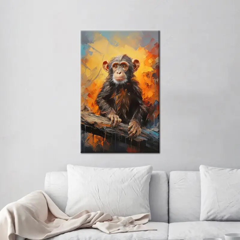 Wild Monkey Canvas: Abstract Orange & Brown Primate Art