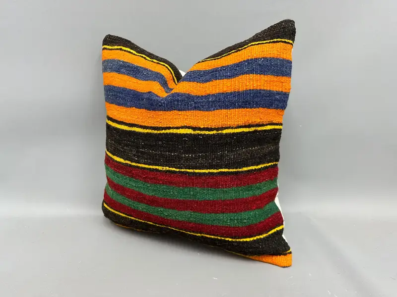 Anatolian Pillow Cover, Turkish Kilim Pillow, Kilim Pillow, 20x20 Orange Cushion Case, Comfy Throw Cushion, Vintage Kilim Pillow, Pillow Case - 3