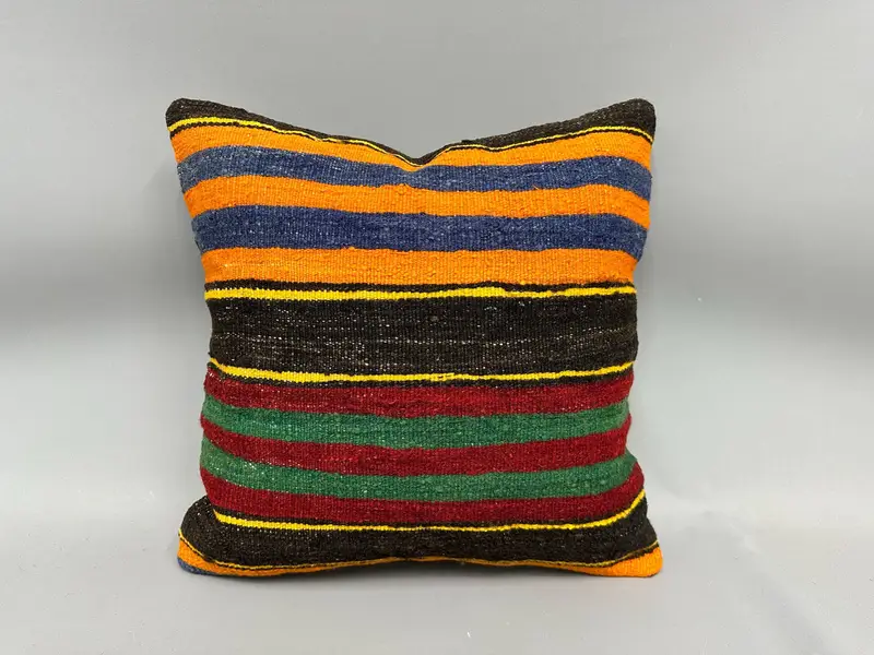Anatolian Pillow Cover, Turkish Kilim Pillow, Kilim Pillow, 20x20 Orange Cushion Case, Comfy Throw Cushion, Vintage Kilim Pillow, Pillow Case - 4