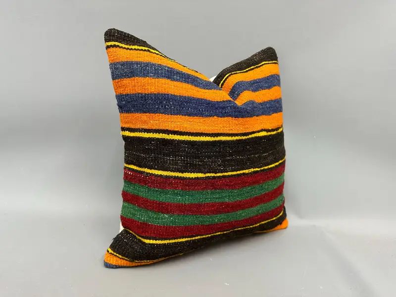 Anatolian Pillow Cover, Turkish Kilim Pillow, Kilim Pillow, 20x20 Orange Cushion Case, Comfy Throw Cushion, Vintage Kilim Pillow, Pillow Case - 2