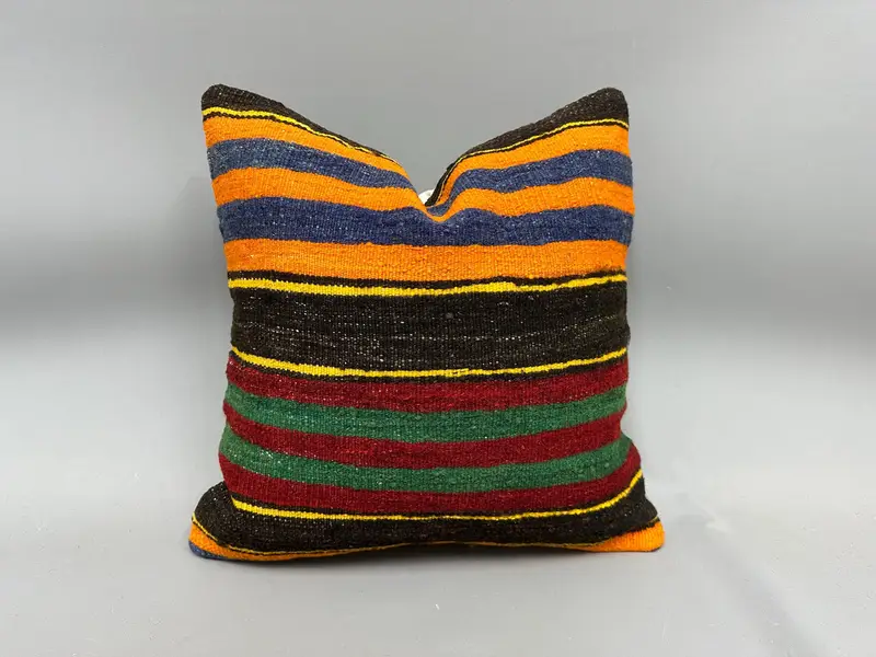 Anatolian Pillow Cover, Turkish Kilim Pillow, Kilim Pillow, 20x20 Orange Cushion Case, Comfy Throw Cushion, Vintage Kilim Pillow, Pillow Case - 1