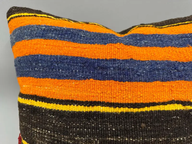 Anatolian Pillow Cover, Turkish Kilim Pillow, Kilim Pillow, 20x20 Orange Cushion Case, Comfy Throw Cushion, Vintage Kilim Pillow, Pillow Case - 5