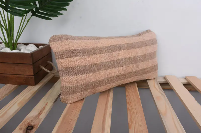 Muted Pillow, Vintage Kilim Pillow Pillow Sham, Kilim Pillow Cover, Boho Pillow Sham Cover, Turkish Pillow, 8x16 Beige Pillow Case, Cushion Cover - 4