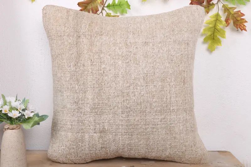 Boho Pillow Sham Cover, Pet Cushion, 20x20 Beige Pillow Sham, Boho Pillow, Cushion Cover, Kilim Pillow Cover, Bolster Throw Pillow Cover - 2