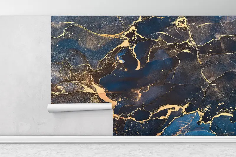 Navy Blue And Gold Marble, Luxury Marble Wallpaper, Modern Marble Wall Poster, Navy Blue Wallpaper, Modern Wall Decor, Shimmery Wall Mural, - 5
