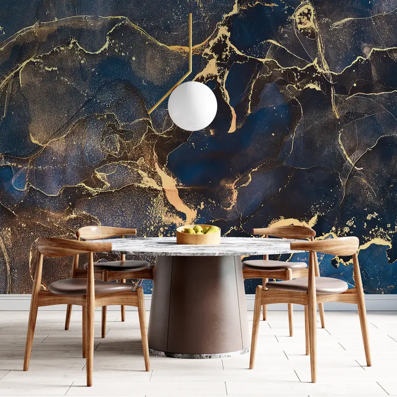 Navy Blue And Gold Marble, Luxury Marble Wallpaper, Modern Marble Wall Poster, Navy Blue Wallpaper, Modern Wall Decor, Shimmery Wall Mural, - 8