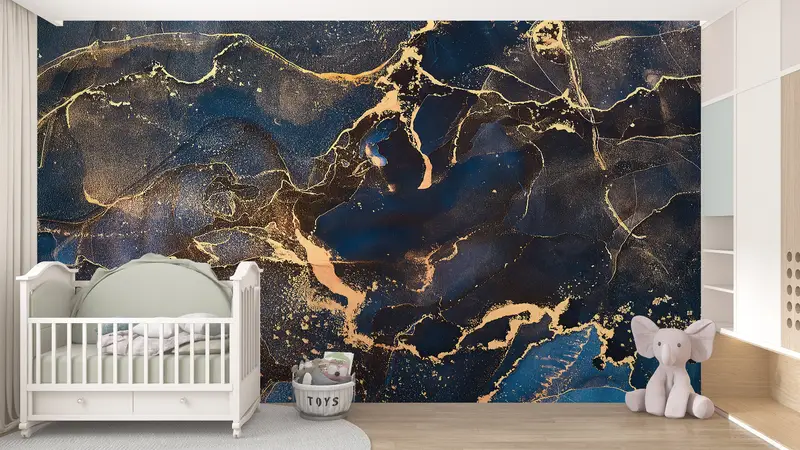 Navy Blue And Gold Marble, Luxury Marble Wallpaper, Modern Marble Wall Poster, Navy Blue Wallpaper, Modern Wall Decor, Shimmery Wall Mural, - 1