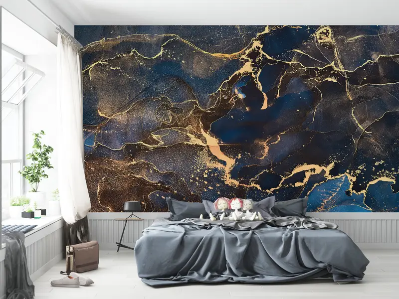 Navy Blue And Gold Marble, Luxury Marble Wallpaper, Modern Marble Wall Poster, Navy Blue Wallpaper, Modern Wall Decor, Shimmery Wall Mural, - 9