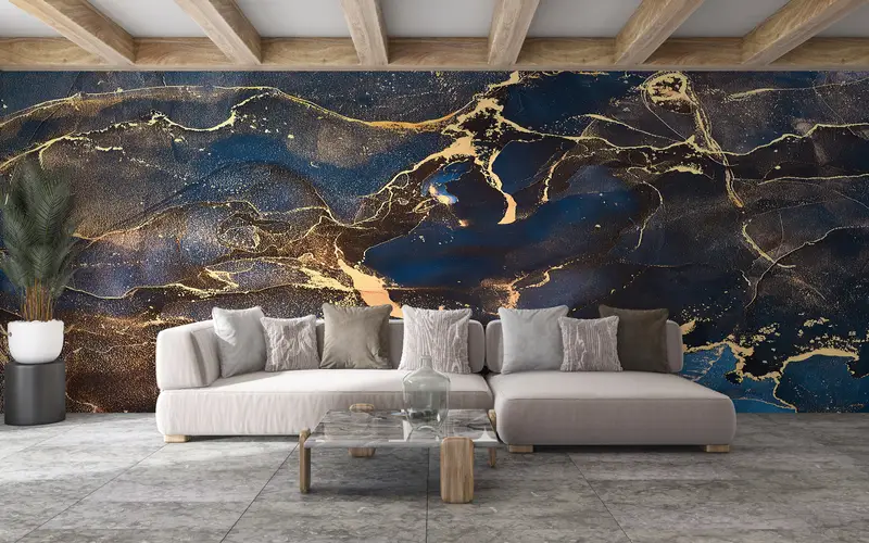Navy Blue And Gold Marble, Luxury Marble Wallpaper, Modern Marble Wall Poster, Navy Blue Wallpaper, Modern Wall Decor, Shimmery Wall Mural, - 2