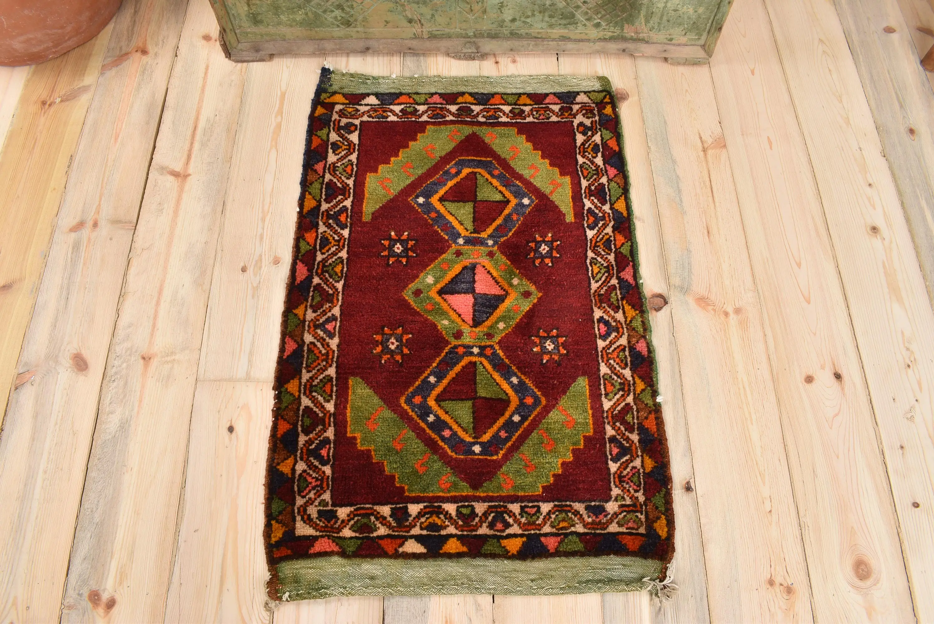 1.8x2.9 ft Rug, Vintage Turkish Rug, Red Solid Rug - 1