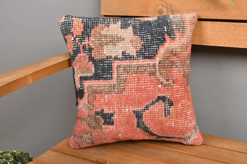 Red Southwestern Throw Pillow, 12x12 Vintage Embroidered Pillow