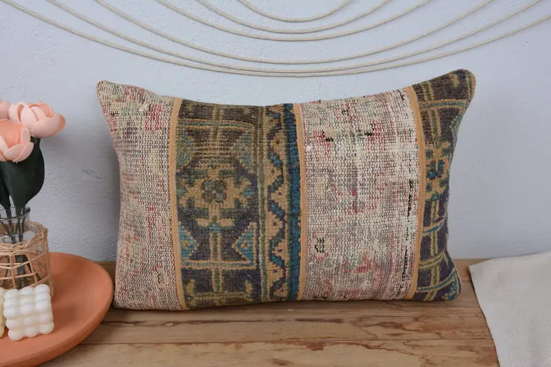 Handmade Kilim Cushion, Patio Cushion, Pillow Sham, Throw Kilim Pillow, Car Pillow Sham, 16x24 Green Cushion Cover, Vintage Kilim Throw Pillow - 2