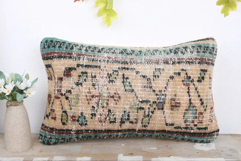 Antique Pillows, Morroccon Kilim Cushion Pillow Case, 12x20 Beige Cushion, Chair Cushion Cover, Kilim Pillow, Turkish Pillow, Pillow Case - 2