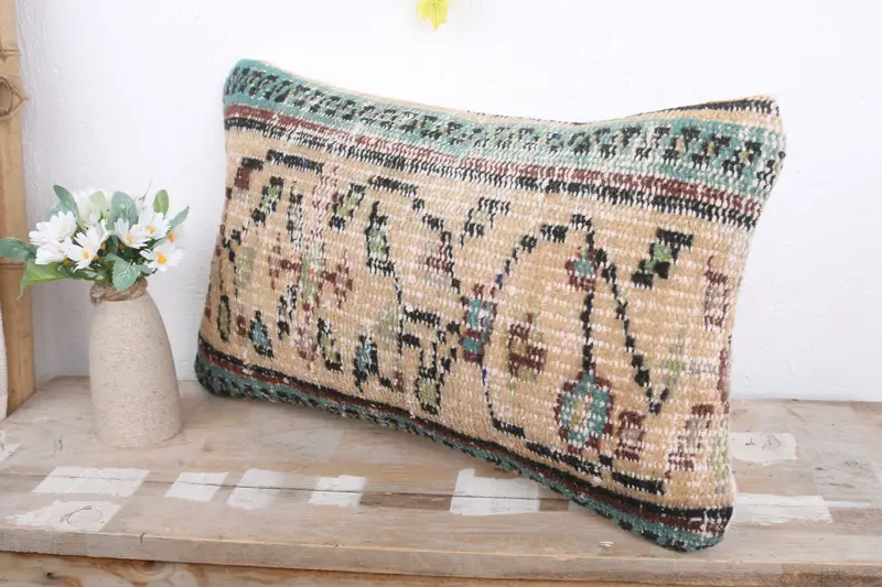 Antique Pillows, Morroccon Kilim Cushion Pillow Case, 12x20 Beige Cushion, Chair Cushion Cover, Kilim Pillow, Turkish Pillow, Pillow Case - 4