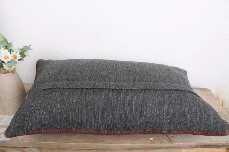 Pillow Cover, Handmade Throw Pillow Cover, Home Decor Pillow, Ethnical Kilim Rug Pillow, Antique Pillows, 12x20 Brown Pillow Case - 7