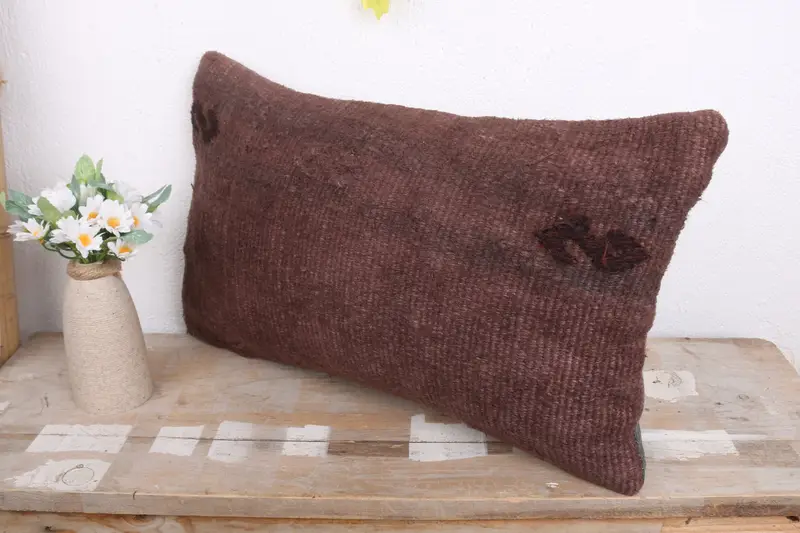 Pillow Cover, Handmade Throw Pillow Cover, Home Decor Pillow, Ethnical Kilim Rug Pillow, Antique Pillows, 12x20 Brown Pillow Case - 4