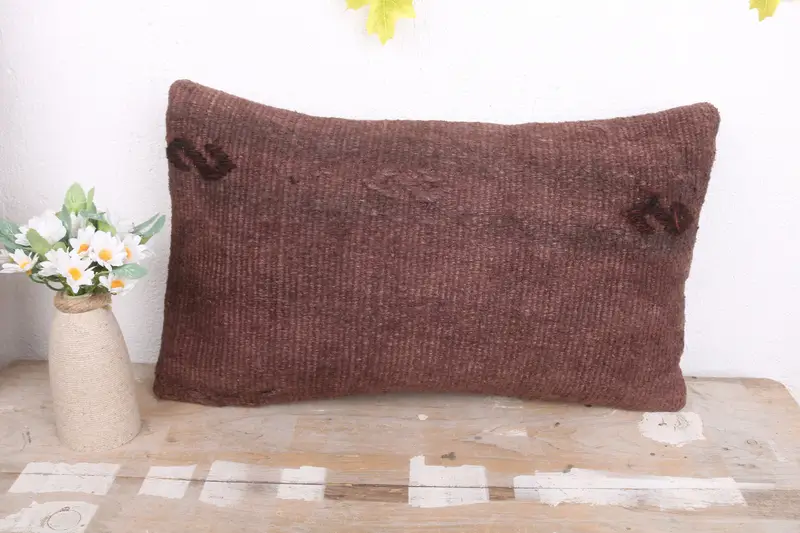Pillow Cover, Handmade Throw Pillow Cover, Home Decor Pillow, Ethnical Kilim Rug Pillow, Antique Pillows, 12x20 Brown Pillow Case - 2