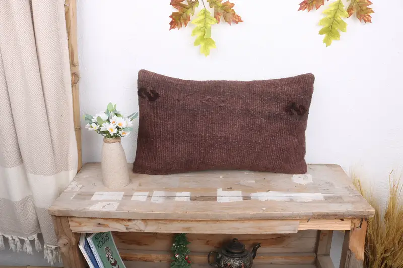 Pillow Cover, Handmade Throw Pillow Cover, Home Decor Pillow, Ethnical Kilim Rug Pillow, Antique Pillows, 12x20 Brown Pillow Case - 1
