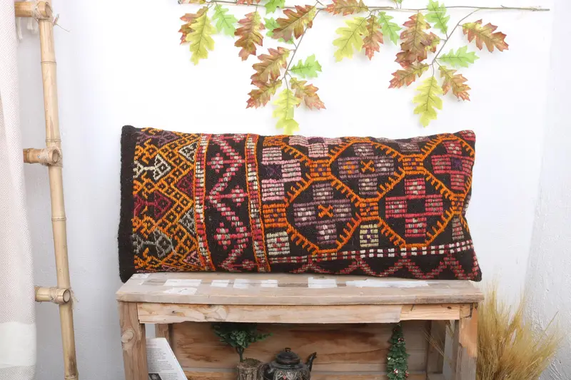 Boho Pillow, Turkish Pillow, Pillow for Sofa, 16x36 Orange Cushion Cover, Bed Pillow Case, Cushion Case, Decorative Throw Pillow Sham - 1