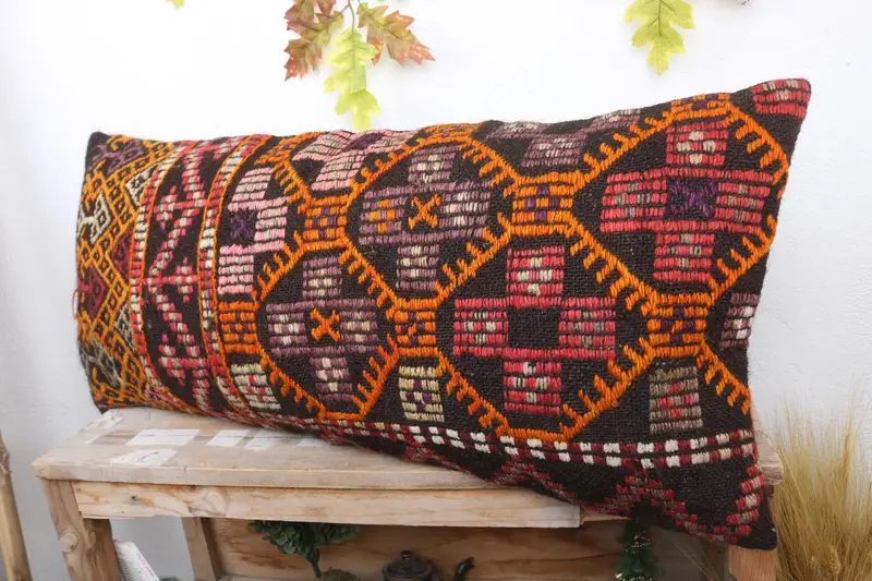Boho Pillow, Turkish Pillow, Pillow for Sofa, 16x36 Orange Cushion Cover, Bed Pillow Case, Cushion Case, Decorative Throw Pillow Sham - 4