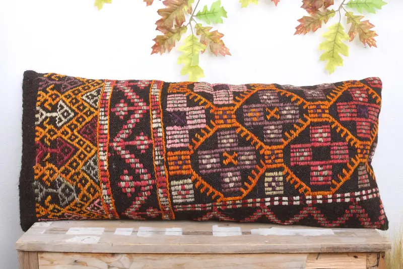 Boho Pillow, Turkish Pillow, Pillow for Sofa, 16x36 Orange Cushion Cover, Bed Pillow Case, Cushion Case, Decorative Throw Pillow Sham - 2