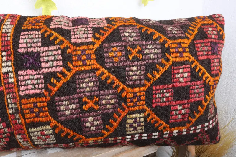 Boho Pillow, Turkish Pillow, Pillow for Sofa, 16x36 Orange Cushion Cover, Bed Pillow Case, Cushion Case, Decorative Throw Pillow Sham - 5