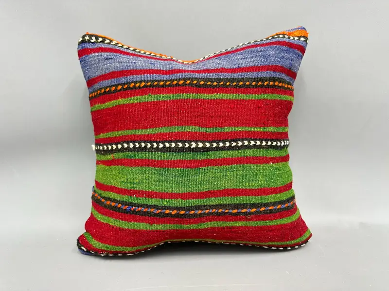 Aztec Cushion Cover, Interior Designer Pillow, Antique Pillows, Cushion, Ethnical Kilim Rug Pillow, 18x18 Green Pillow Sham - 4
