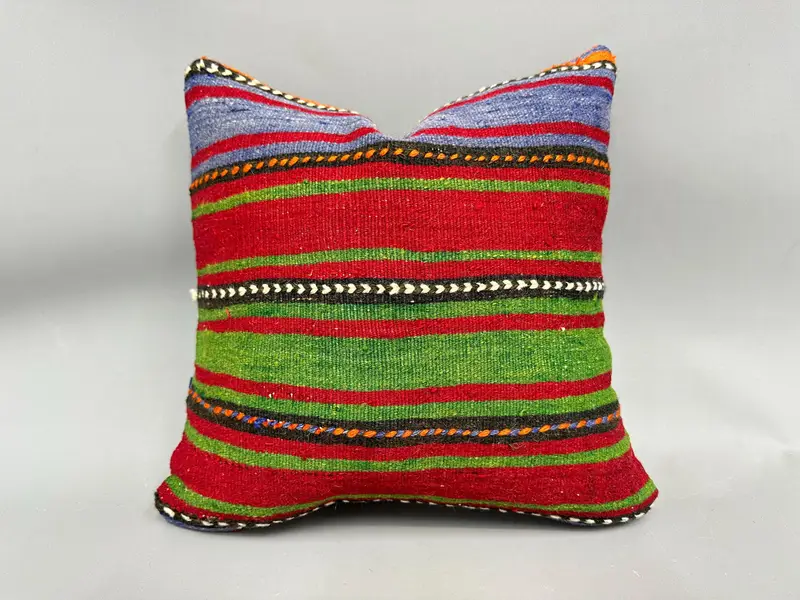 Aztec Cushion Cover, Interior Designer Pillow, Antique Pillows, Cushion, Ethnical Kilim Rug Pillow, 18x18 Green Pillow Sham - 1
