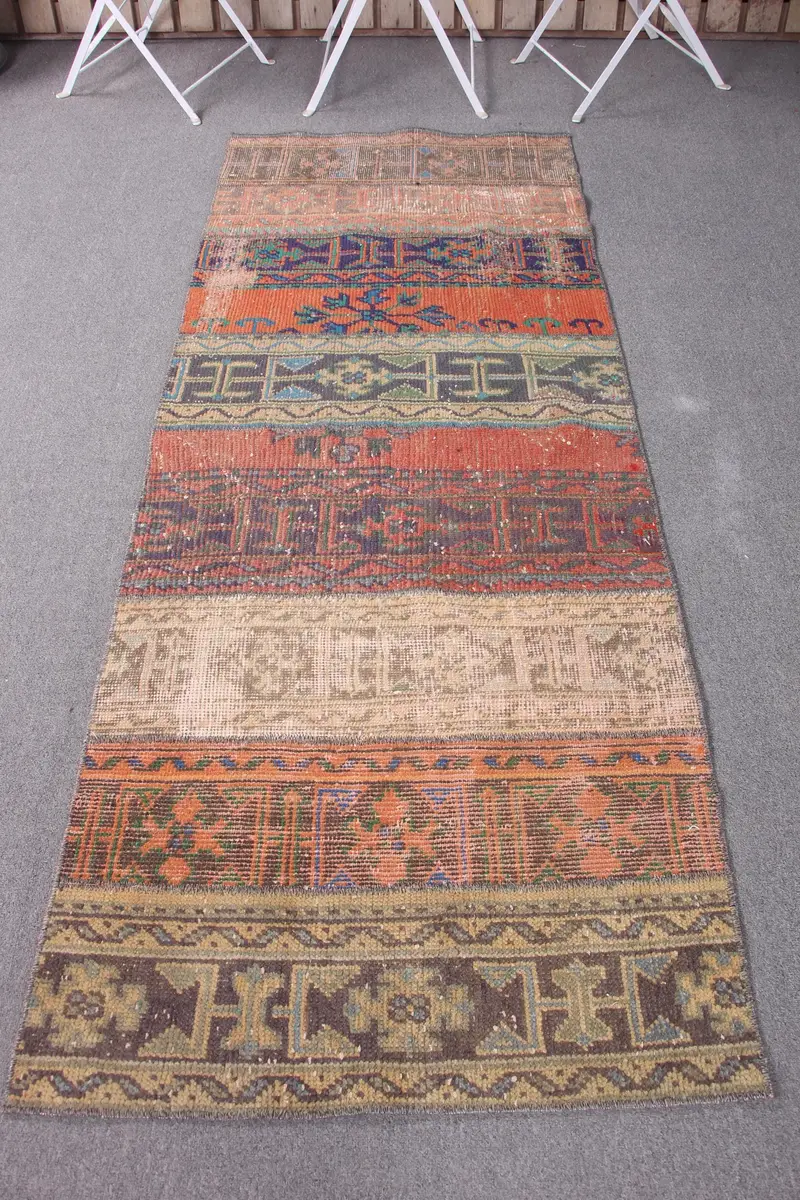 Alfombra floral naranja hecha a mano, decoración elegante de 2,7x6,8 pies