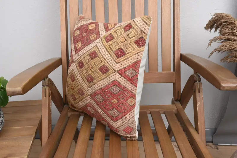 16x16 Red Pillow Sham, Interior Designer Pillow, Tapestry Pillow, Pillow for Couch, Pillow Case, Handmade Kilim Cushion, Wholesale Pillow Cover - 3