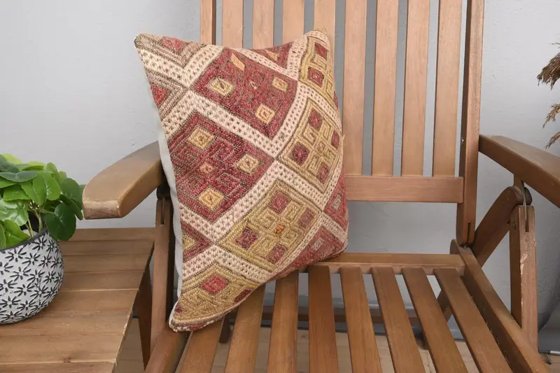 16x16 Red Pillow Sham, Interior Designer Pillow, Tapestry Pillow, Pillow for Couch, Pillow Case, Handmade Kilim Cushion, Wholesale Pillow Cover - 2