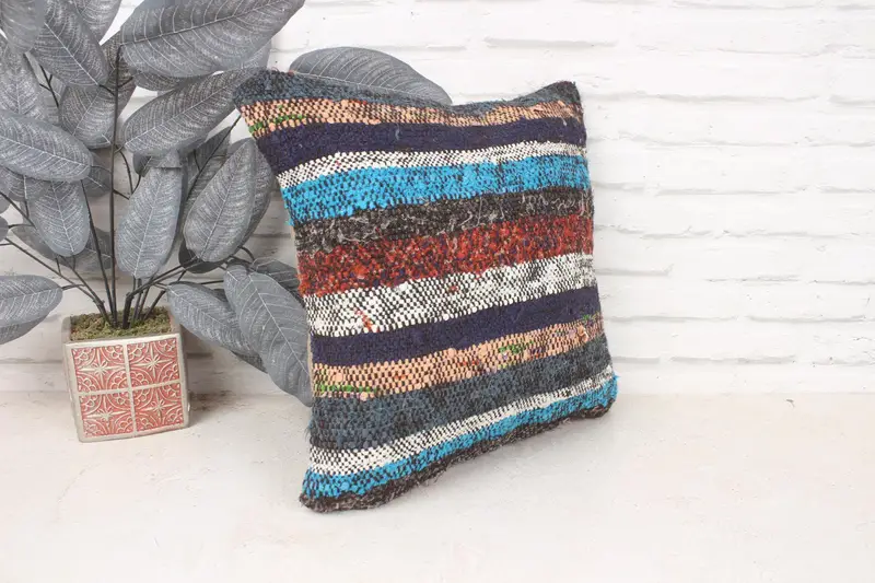 Pillow for Sofa, Vintage Kilim Throw Pillow, Vintage Throw Cushion Case, Turkish Kilim Pillow, 16x16 Blue Pillow Case, Pillow Sham, Yoga Pillow Case - 3